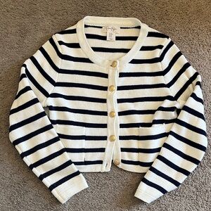 Jessica Simpson Navy and White Striped Cardigan with Gold Button